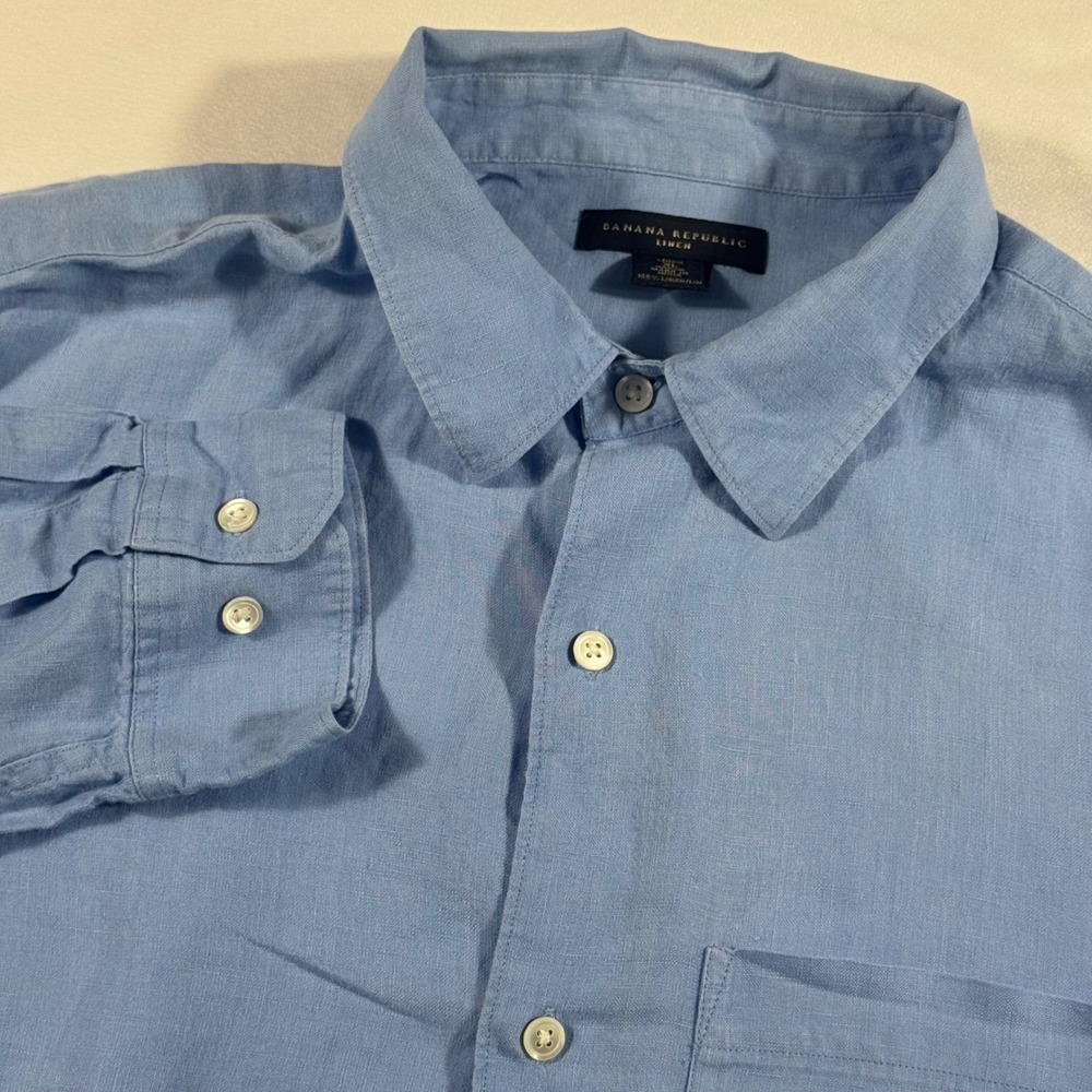 Banana Republic Shirt 100% Linen Men's XL Blue Long Sleeve Button Down